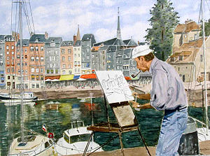 Français : Honfleur, le peintre du vieux port....